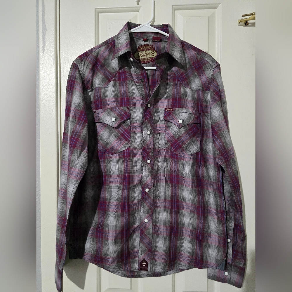 Rafter C Red Dirt Collection Men Putple Plaid Button Down Shirt S